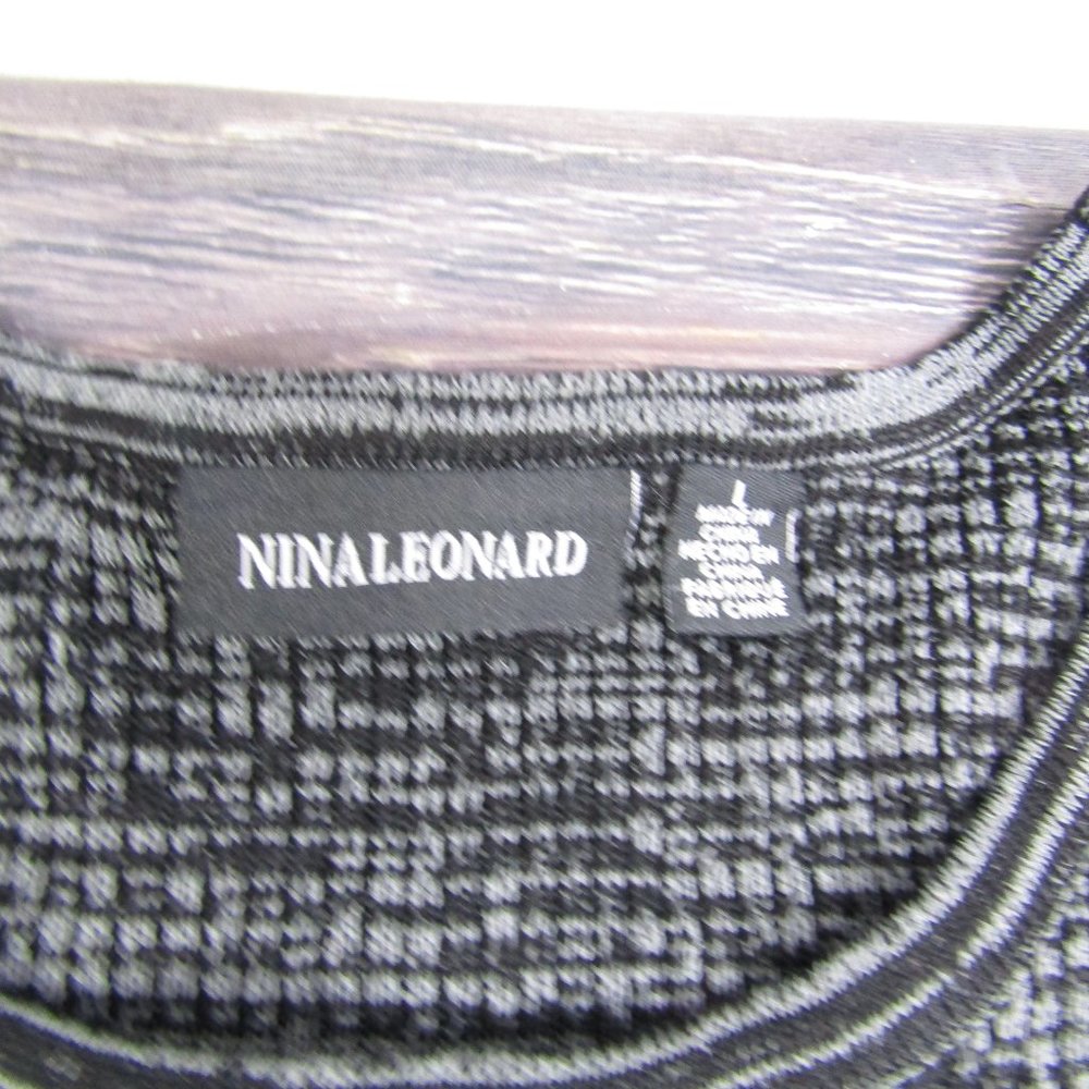 Nina Leonard NEW NWT Large Gray Black A Line Long Sleeve Skater Dress Crewneck - Picture 3 of 9